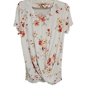 Maurices White Floral Top Twist Bottom V-Neck‎ Blouse Size M EUC